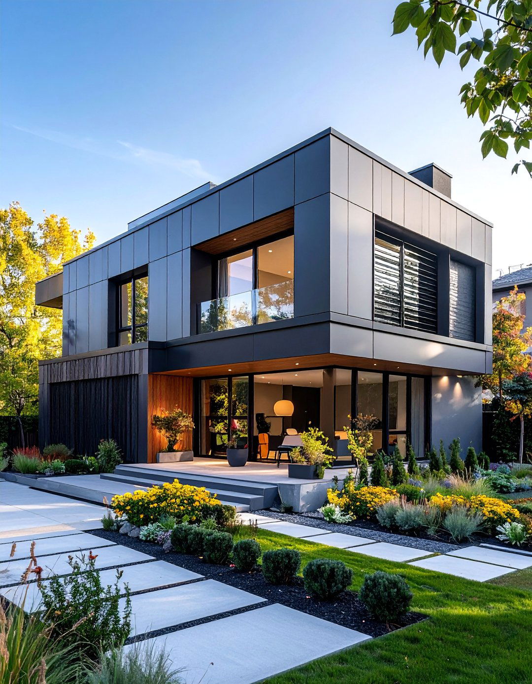 Zinc Grey Urban Contemporary with Black Privacy Screens - 25 Grey House With Black Trim