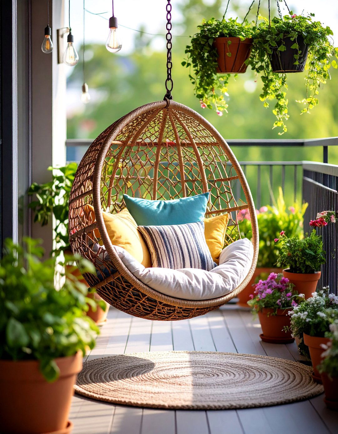 s Inspired Design Hanging Chair Balcony Retreat - 25 1970s-inspired Design Ideas